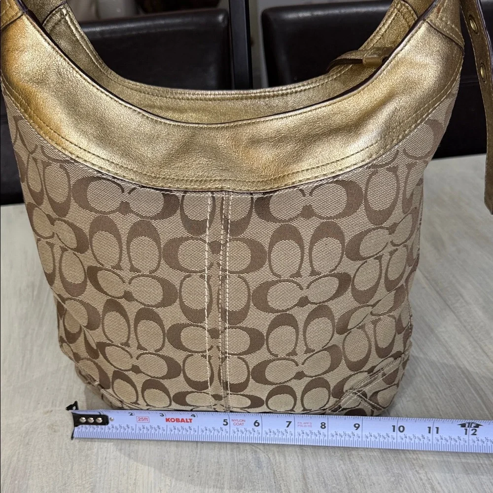 Coach Bleeker Signature Gold and Tan Hobo Bag- EUC